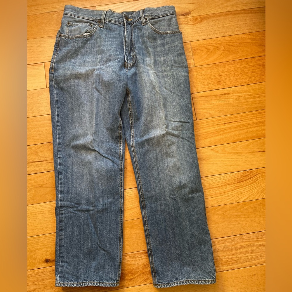 St. John's Bay Men's Jean 34 x 30 Blue Flannel Lined Plaid Straight Leg.